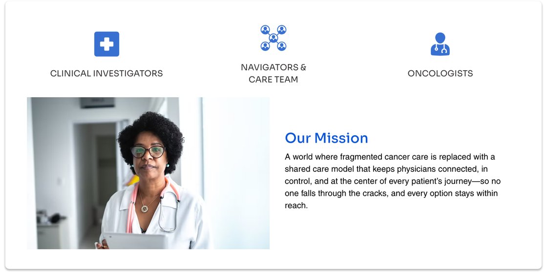 Three doors, three audiences ... and the mission in one breath: no patient falls through the cracks.