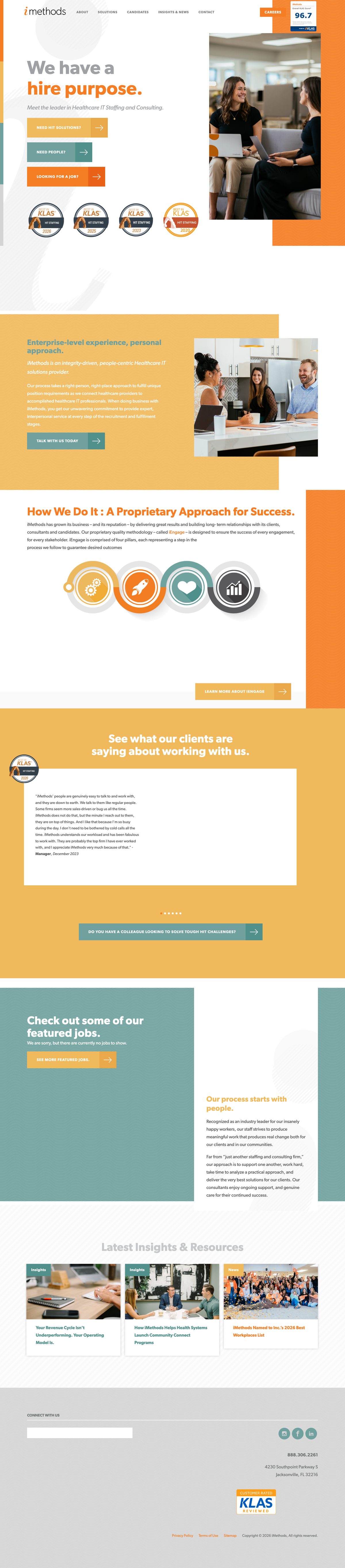 iMethods' current site: We have a hire purpose, Best in KLAS staffing
