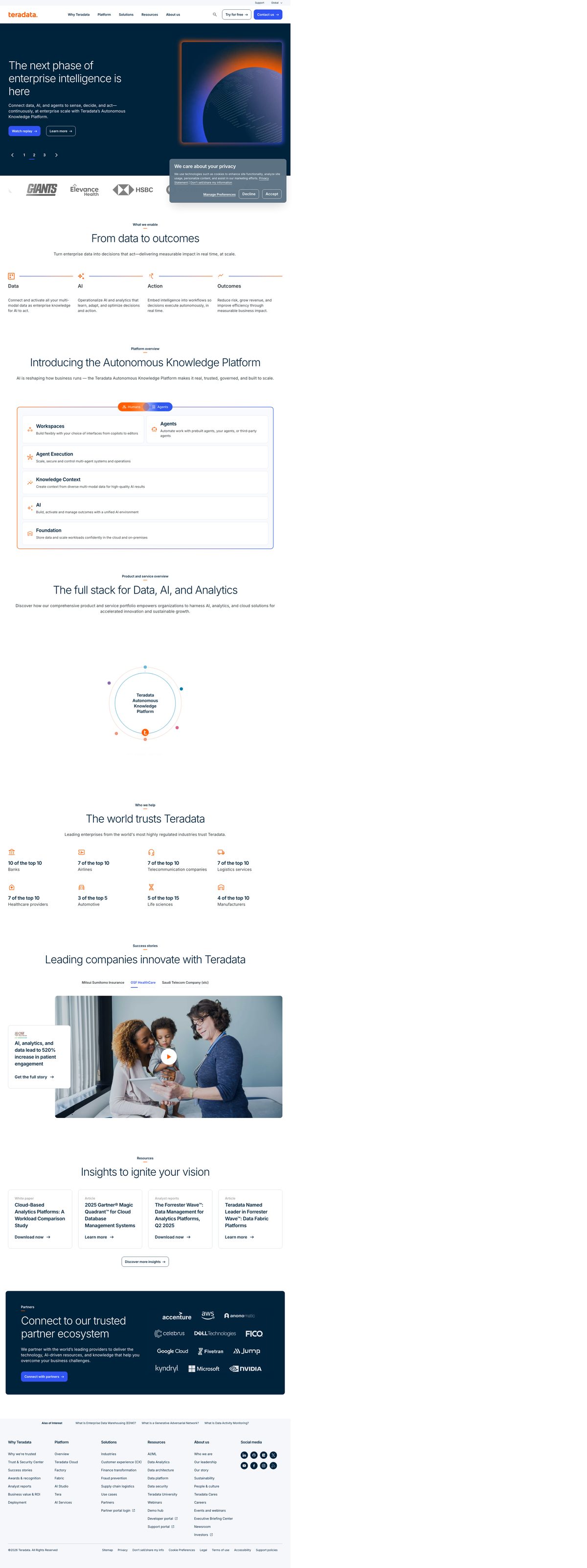teradata.com today: real-time insight to real-world action, the autonomous AI and Knowledge Platform