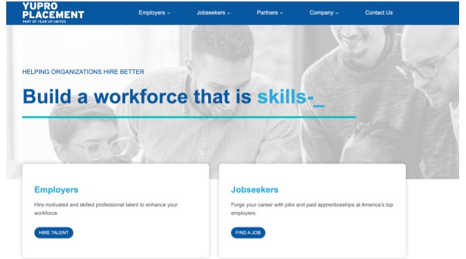 YUPRO's old homepage: Build a workforce that is skills